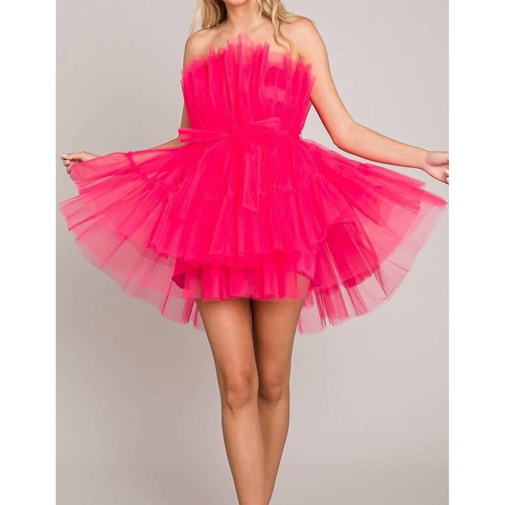 NEW BALANCE COLLECTION mesh tulle tube dress in fuchsia